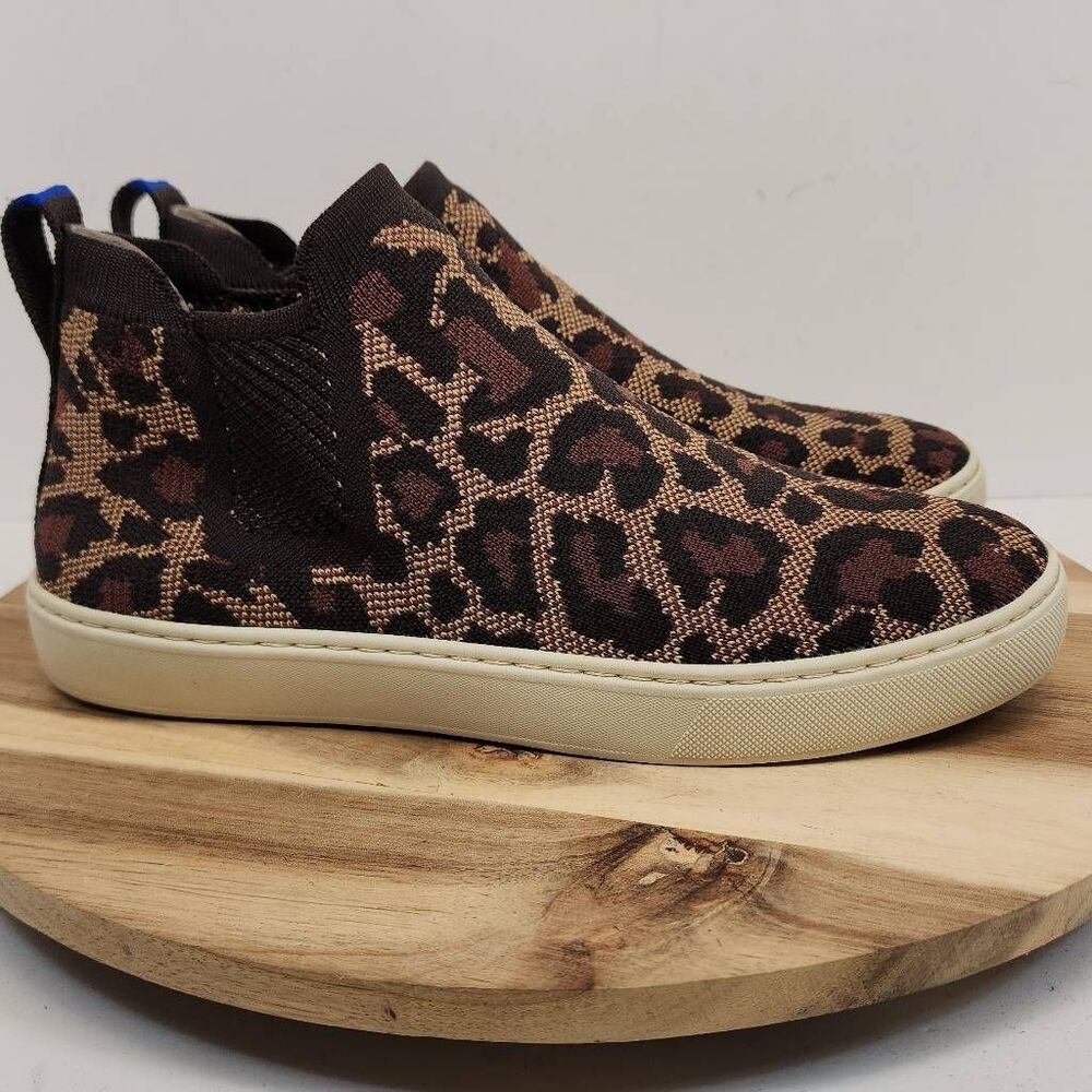 Rothy's Chelsea Wildcat Shoes Booties Women's 9 Leopard Print Slip On Ankle